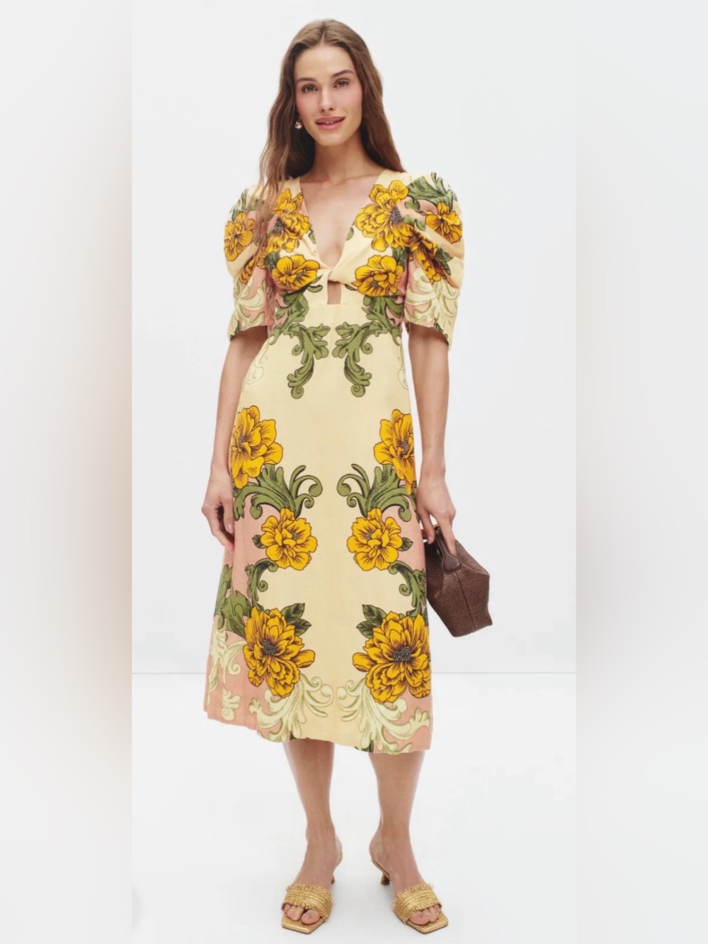 FARM Rio Yellow & Green Floral Midi Dress on Cream and Blush - Picture 2 of 9
